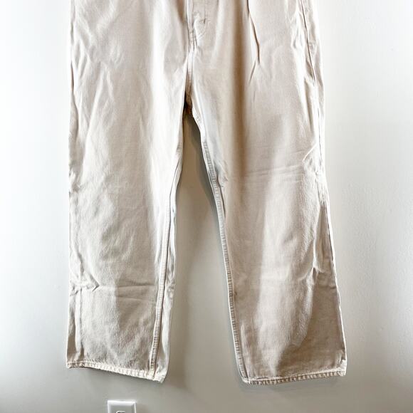 H&M High Rise Cotton Button Fly Straight Leg Jeans Cream Bone 14 - Picture 9 of 9